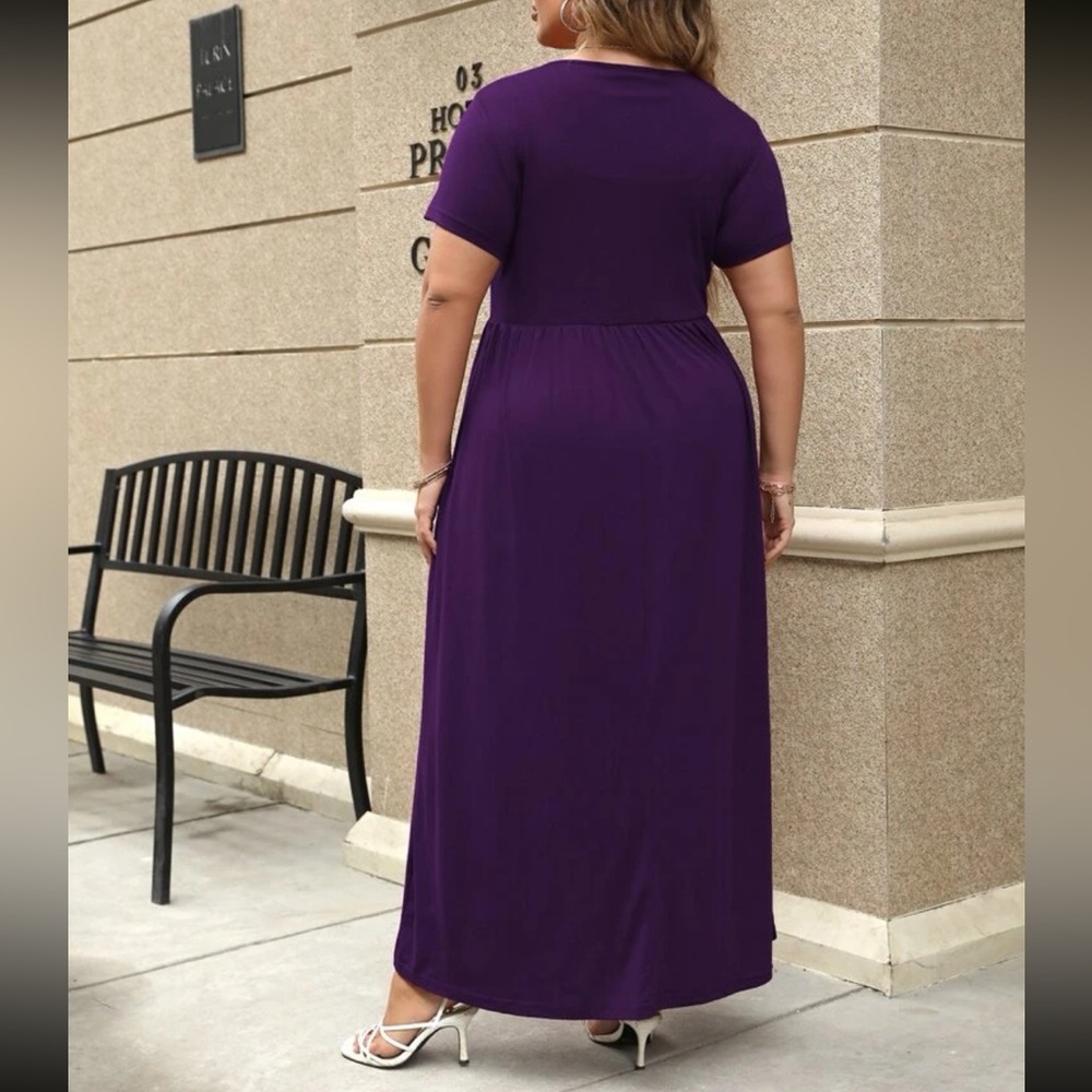 Plus size green comfy high waisted A-line maxi dress - Picture 8 of 16